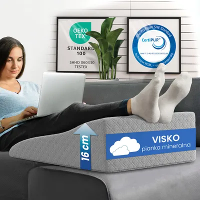 Zdjęcie produktu dla Poduszka na żyły ELONEO, poduszka pod nogi z pianki z pamięcią kształtu, poduszka odciążająca nogi, poduszka ze zdejmowanym pokrowcem, 68x40x16 cm, szara