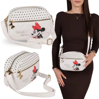 Produktbild von DISNEY Minnie Mouse cremefarbene Damen-Umhängetasche mit verstellbarem Riemen, kleine Handtasche, 21 × 16 × 8 cm