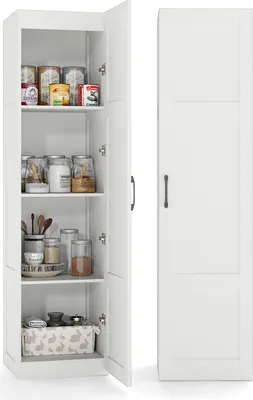 Immagine prodotto di COSTWAY Armadio alto a 4 livelli, armadio stretto, armadio a pavimento con anta, organizer 40 x 37,5 x 150 cm, bianco