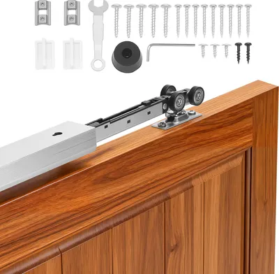 Image de Kit de ferrures pour porte coulissante VEVOR 1441 mm, rail pour porte coulissante avec fermeture douce pour un glissement fluide et silencieux, système de porte coulissante pour portes simples (épaisseur 25-45 mm / largeur 762 mm), alliage d'aluminium
