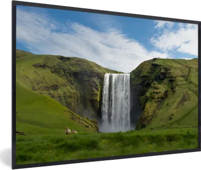 Produktbild von MuchoWow® Gerahmtes Poster Wasserfall - Island - Natur 90x60 cm - Poster mit Schwarzem Bilderrahmen Wandposter Rahmen Foto Bilder - Fotorahmen - Foto-Plakat