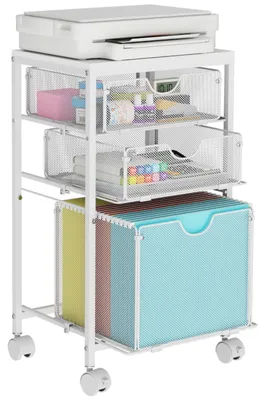 Image de Chariot de rangement mobile avec 3 tiroirs, idéal pour le rangement sous le bureau