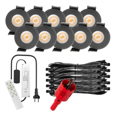 Produktbild von S-Polylight PREMIUM Mini LED- Einbauspots Warmweiss 3.000K, Smart, Smarthome, App, Alexa, DIMMBAR, IP65, FUNK 3W LED Einbaustrahler Terrassenüberdachung, Terrassenbeleuchtung, Bad, Sauna, LED Spots mit Fernbedienung (ANTHRAZIT, 10x SMARTHOME LED-SET)