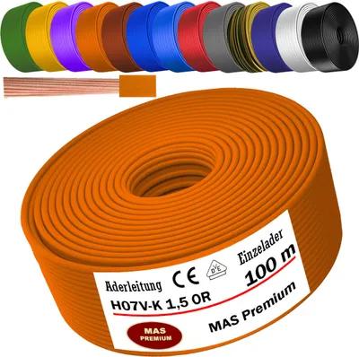 Produktbild von 100m Aderleitung H07 V-K OR 1x1,5 mm² Orange Einzelader flexibel