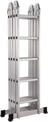 Imagen del producto de Escalera articulada Silecomplaza, plegable, multifuncional, de aluminio, con 4 secciones y 5 peldaños por sección, longitud total de 5,82 metros