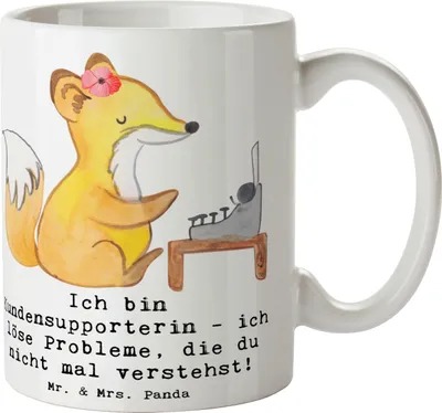 Produktbild von Mr. & Mrs. Panda Tasse Kundensupporterin Heldin - Weiß - Geschenk, Pott, Teetasse, Geduld, handgefertigte Geschenke, Kaffeetasse, Berufsgestaltung, Hilfsbereitschaft