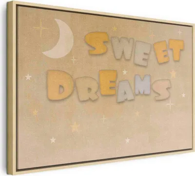 Produktbild von Italienischer Leinwand Leinwandbild - Sweet Dreams - Pastel Inscription Surrounded by the Moon and Stars 60x40 cm Für Kinder e-C-10069-b-a