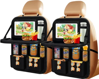 Productafbeelding van Auto-organizer 2 stuks, rugleuningbescherming met klaptafel, waterdicht, zwart, voor kinderen