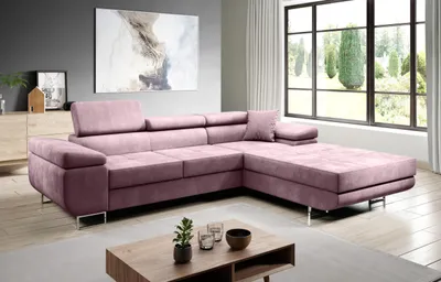 Produktbild von FurMeb24 ECKSOFA LAZZANO MONOLITH 62 - rechte seite - ROSA - mit schlaffunktion und bettkasten