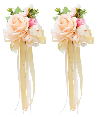 2er-Set Hochzeitsauto-Dekoblumen, Kunstblumen, 35x12 cm, beige/rosa
