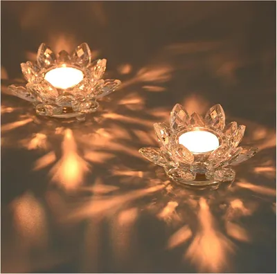 Produktbild von Kristallene Teelichthalter, Kerzenhalter in Lotusblumenform, Kristallene Teelichthalter, Glasene Windlichter für Weihnachtsdekoration