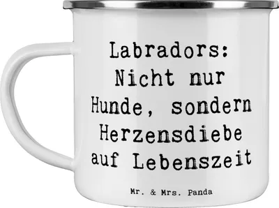 Produktbild von Mr. & Mrs. Panda becher emaille Spruch Labrador Herzensdiebe - Weiß - Geschenk, Hund, Teetasse, Hunderassen, Kaffeepott, Pflege, liebevoller, Pott, freundlicher, Tasse