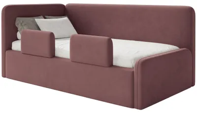 Produktbild von Selsey Fanko – Kinderbett 90x200 cm mit Rausfallschutz, Kopfteil links, Samt, Rosa