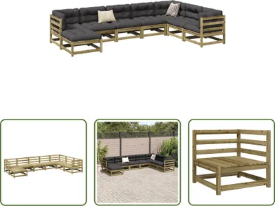 Produktbild von The Living Store 8-tlg. Garten-Sofagarnitur Kiefernholz Imprägniert
