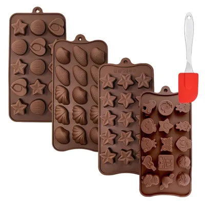 Produktbild von 4x Silikon Backform + 1x Schaber Backform Kuchenform Pralinenform Tortenform Eiswürfel Brotform Förmchen Backformen Schokoladenform
