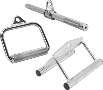 Three different types of gym cable attachments are shown against a white background.