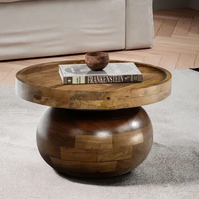 Produktbild von FineBuy Couchtisch 50x50x30,5 cm Mango Massivholz Walnussfarben Sofatisch Rund Wohnzimmertisch Niedrig Kaffeetisch Wohnzimmer Modern mit natürlicher