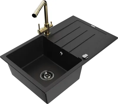 Produktbild von Mexen Bruno 1 Becken-Granitspüle mit Abtropffläche und Mischbatterie Duero, Schwarz - 6513-77-671600-50-B