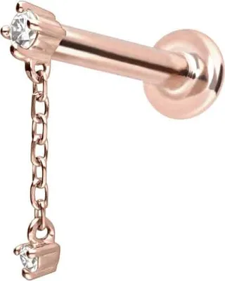 Produktbild von Ohrpiercing, Nasenpiercing 14 Karat Gold Labret mit Innengewinde 2 MOISSANITE + KETTE 14 Karat | RoséGold Stablänge: 7mm - Stabstärke: 1mm