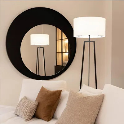 Produktbild von Atmooz Falco – Stehlampe – E27 – Schwarz mit weißem Leinenschirm – Metall – 166 cm – Wohnzimmer – Esszimmer – Schlafzimmer