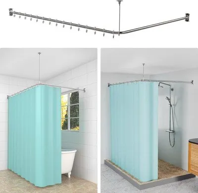 Image de Tringle à rideau de douche en L - réglable - 1 pièce - acier inoxydable - 100-120 x 100-190 cm
