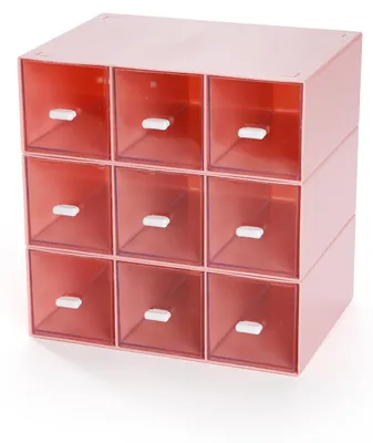 Produktbild von Schreibtisch Organizer mit 9 Schubladen - Stapelbare Kunststoff-Aufbewahrungsbox für Kosmetik (Rosa)
