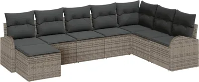 Produktbild von Modulares Garten-Sofa Set, 8-teilig, für 7 Personen, Poly-Rattan Grau, wetterfest, UV-beständig, mit Stauraum & wasserdichtem Beutel