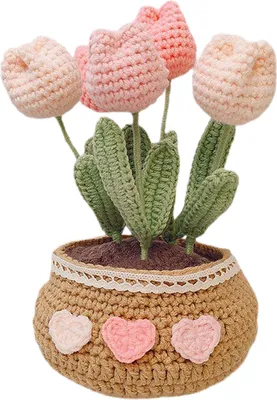 Produktbild von 1 Set lebendiger Farbsimulation Blume Creative DIY Häkelkit Tulpe Topfhäkelmaterialbeutel-A