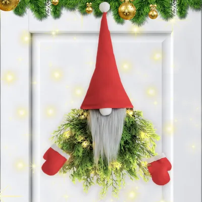 Productafbeelding van Deurkrans Kerstmis Led, 55 cm kerstman kerstkrans met verlichting en ophanglus