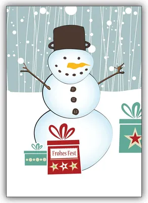 Produktbild von Hübsche Weihnachtskarte mit Schneemann zwischen Geschenken