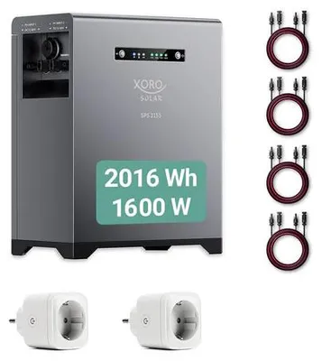 Produktbild von XORO SOLAR SPS 2155 Balkonkraftwerkspeicher 2 kWh LiFePO4, 800 W, App, inkl. 2 Smart Plugs