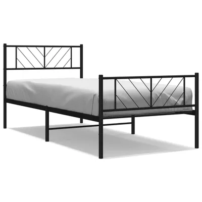 Zdjęcie produktu dla Metalowa Rama Łóżka Z Wezgłowiem I Zanóżkiem, Czarna, 100X190Cm Lumarko!