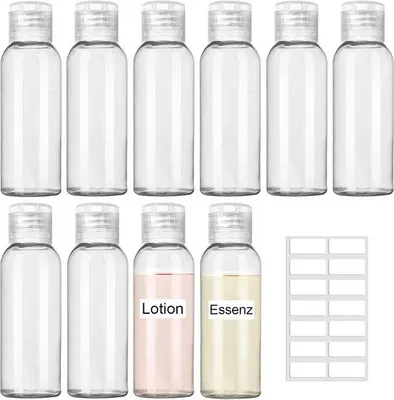 Produktbild von Famanu Reisflaschen-Set 15 Stück, 50 ml, transparente Kunststoffflaschen, nachfüllbare Kosmetikflaschen