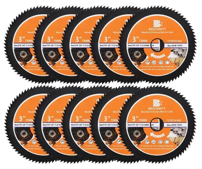 Image de Scie circulaire HSS de 75 mm, avec un alésage de 11,12-9,5 mm, pour le bois, le cuivre, l'aluminium, le plastique et les métaux non ferreux. Lot de 10 pièces
