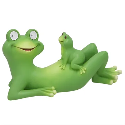 Produktbild von Gerimport Garten Statue Frosch mit Kind - Kunststein - Solar Augen