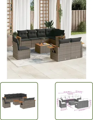 Produktbild von The Living Store 9-tlg. Garten-Sofagarnitur mit Kissen Grau Poly Rattan