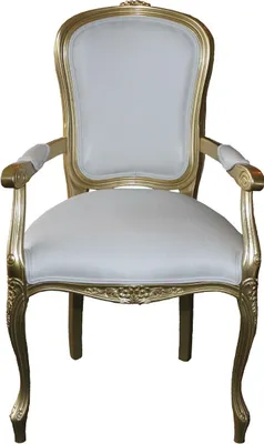 Produktbild von Casa Padrino Barock Esszimmer Stuhl mit Armlehnen  Weiss / Gold - Designer Stuhl - Luxus Qualität