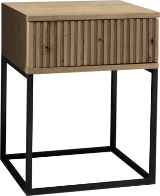 Produktbild von MARLE Nachttisch in Artisan Eiche Optik - Moderner Nachtschrank mit Schublade und schwarzem Metallgestell - 40 x 52 x 38,5 cm (B/H/T)
