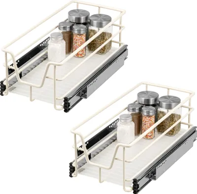 Immagine prodotto di set di 2 cassetti telescopici bremermann - 30 cm con ripiano, cassetto da cucina per il montaggio successivo, in metallo (bianco crema)