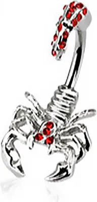 Produktbild von Bauchnabelpiercing Skorpion Top Down Nabelpiercing Bananabell Navel Ring silber-rot