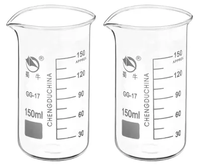 Obrázok produktu pre Odmerný pohár 150 ml, borosilikátové sklo, sada 2 kusov, s odmerkou a výlevkou
