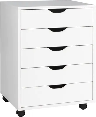 Produktbild von COSTWAY mobilny kontenerek z 5 szufladami, mobilna szafka na dokumenty na kółkach, biurowa szafka z szufladami na cokole, komoda z szufladami do domowego biura, biała