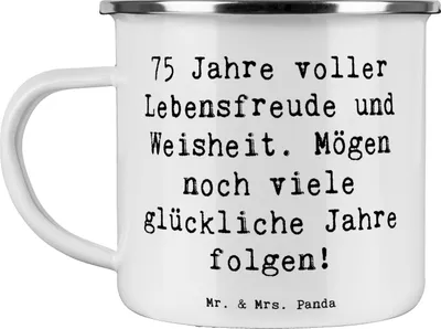 Produktbild von Mr. & Mrs. Panda Pott Spruch 75. Geburtstag Lebensfreude - Weiß - Geschenk, Teetasse, Happy Birthday, Weisheit, Outdoor Tasse, wandertasse, Geburtstagsgeschenk, Jubiläum