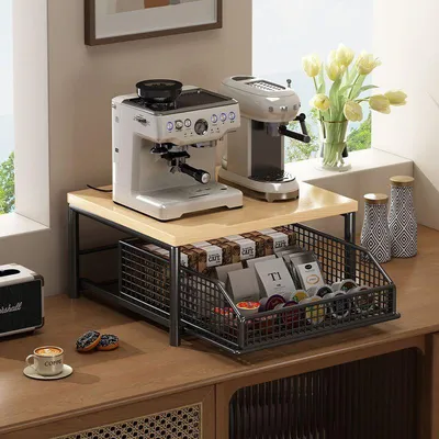 Produktbild von Desktop Kaffeehalter, Aufbewahrungshalter, Mikrowelle Backofen, Tasse, Teebeutel, Kaffeeaufbewahrungshalter, ausziehbares Aufbewahrungshalter,schwarz.