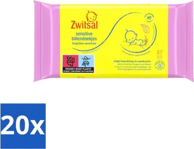 Produktbild von Zwitsal – Babypflege – Sensitive Baby-Feuchttücher – Für empfindliche Babyhaut – 57 Tücher - Vorteilspack - 20 Stücke