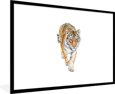 Produktbild von MuchoWow® MuchoWow® Gerahmtes Poster Tiger - Körper - Weiß 90x60 cm - Poster mit zchwarzem Bilderrahmen - Wanddekoration - Fotos