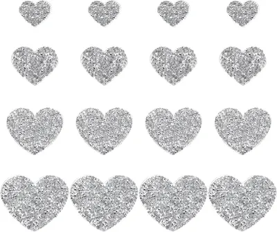 Productafbeelding van Hart Strass Applicaties - Stickers Strijken - Kleding Versieren - Zelfklevend met Lijm - 4 Maten Set - Zilver Wit