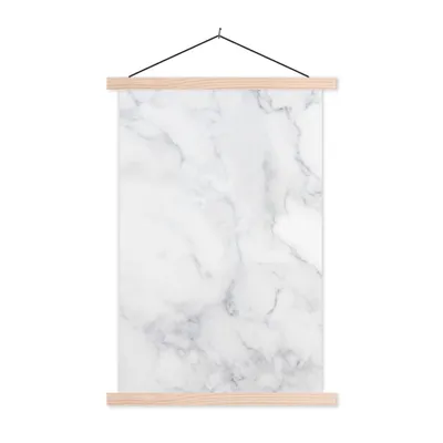 Produktbild von MuchoWow® Textilposter Marmor - Weiß - Grau - Luxus - Marmoroptik - Stein 60x90 cm mit holzfarbenen Rahmen - Textil