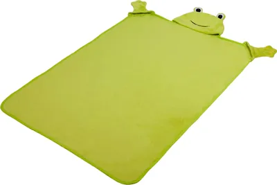 Produktbild von WALSER 26015 Froggy Kinderdecke, Kuscheldecke, Schmusedecke, Plüschdecke mit Kapuze und Handschuhen, grün 130 x 100 cm