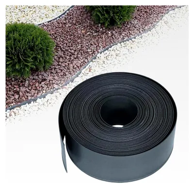 Produktbild von 20m Rasenkante aus Kunststoff, flexible Beetumrandung für den Garten, Mähkante zur Begrenzung von Gartenbeeten, 12cm Höhe, Anthrazit